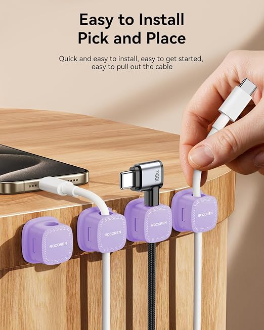 6 Pack Cable Management Cord Organizer, Magnetic Cable Clips-1s Lock, Rocoren - Image 5
