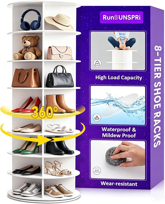 RUNSUNSPRI 8 Tier Rotating Shoe Rack Corner Organizer 360°Rotating Shoe Rack by RUNSUNSPRI