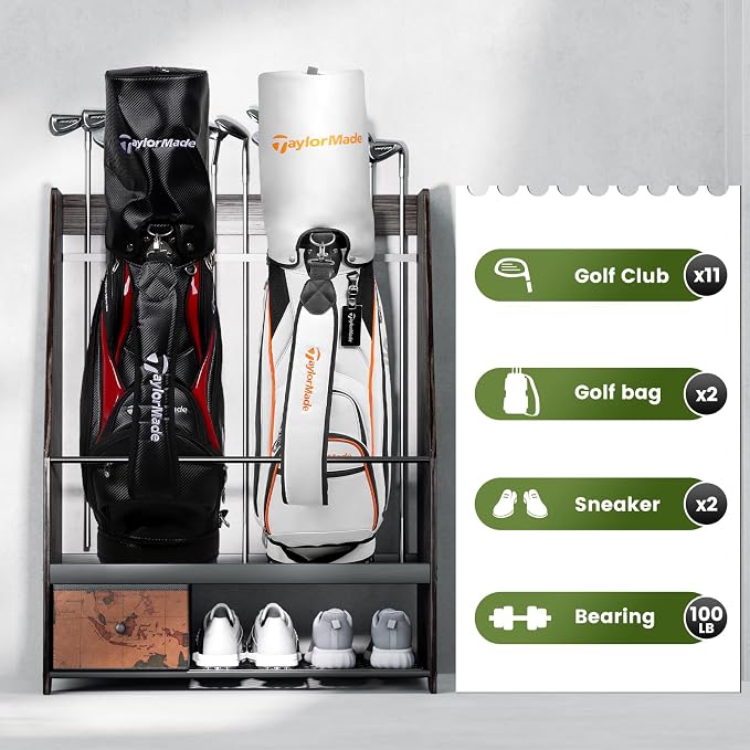 Golf Bag Organizer Rack – Large Wooden Golf Storage - Image 4