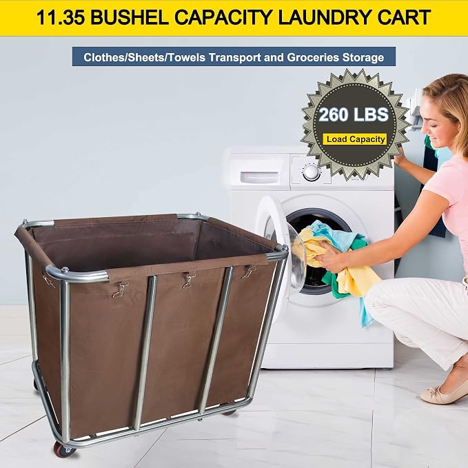Commercial Laundry Cart with Wheels, Large Industrial Rolling Laundry Basket - Image 3