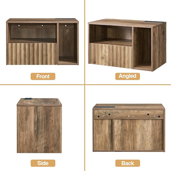 Modern Rustic Brown Fluted Floating Nightstand - Image 9
