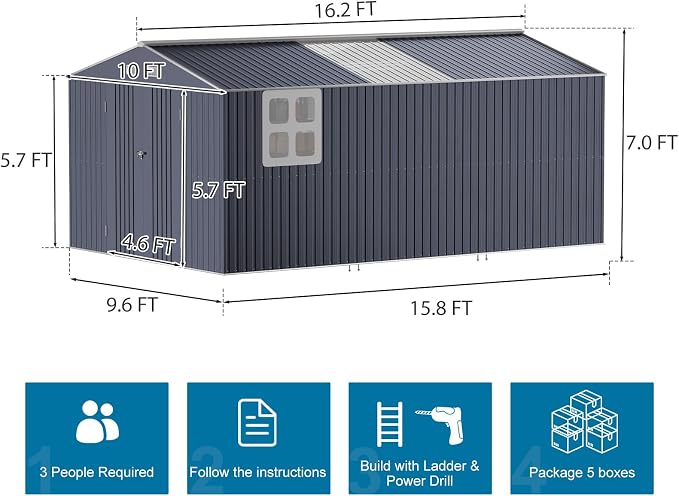 10x16 FT Metal Storage Shed - Image 9