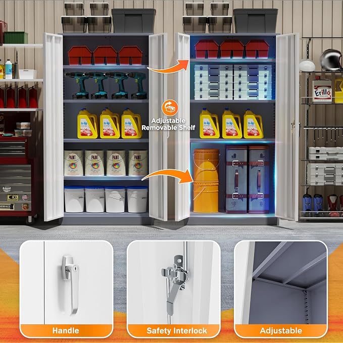 INTERGREAT Metal Storage Cabinet Doors, Tall Lockable Steel Cabinets - Image 5
