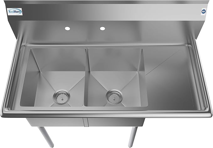 KoolMore 2 Compartment Stainless Steel NSF Commercial Kitchen Prep & Utility - Image 2