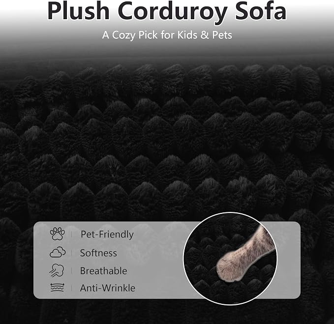 GNIXUU Black Corduroy Boneless Sectional Couches - Image 8