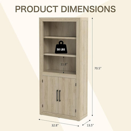 Standard Bookcase with Doors, Bookshelves Floor Standing 5 Tier Adjustable - Image 3