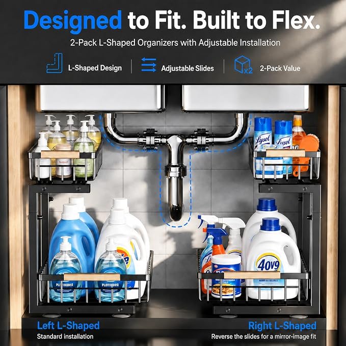Under Sink Organizer, Pull Out Kitchen Storage Cabinet Organizer, Adjustable - Image 7