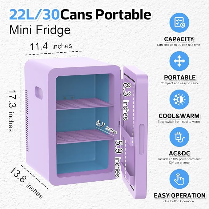advwin 22L Mini Fridge for Bedroom, 30 Cans Portable Cooler & Warmer Compact - Image 7
