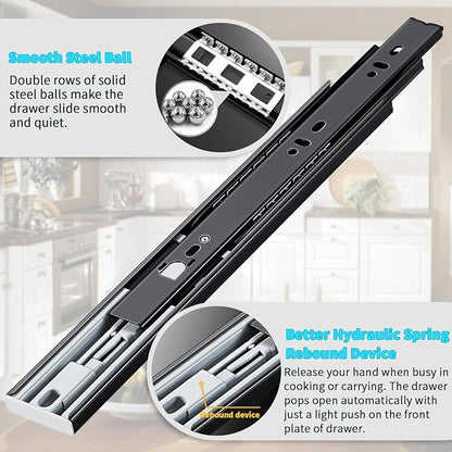 YENUO Push to Open Drawer Slides Full Extension 12–24 Inch 100 LB | Side Mount - Image 3
