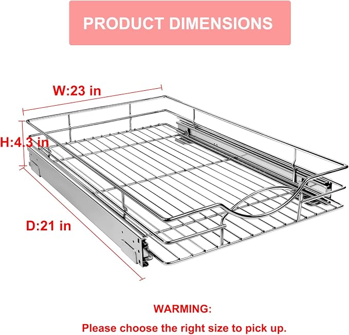 Pull Out Cabinet Organizer 23" W x 21" D, Heavy Duty Kitchen Cabinet Pull Out - Image 2