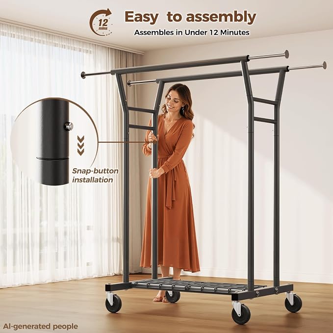 HYSEYY Heavy Duty Clothes Rack, Rolling Clothing Rack - Image 6