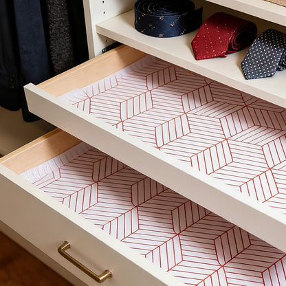 Red Geometric Pattern Shelf Liner, Non-Adhesive Non-Slip Thickened Drawer Liner - Image 3