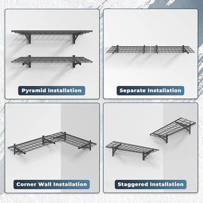 2 Pack Heavy Duty Garage Wall Shelving Set, Wall Mounted Garage Shelves 500lbs - Image 6