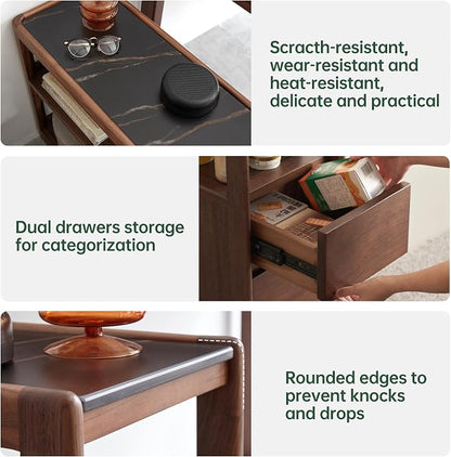 Solid Wood End Table with Storage Drawers, Narrow Side Table - Image 6