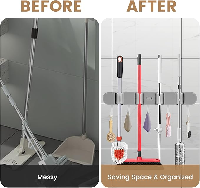 2Pcs Broom Holder Wall Mount, No-Drilling Self-Adhesive Mop and Broom Storage - Image 4