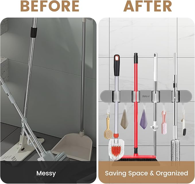 3PCS Broom Holder Wall Mount, No-Drilling Self-Adhesive Mop and Broom Storage - Image 4