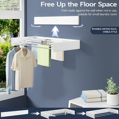 Vikaqi Wall Mounted Foldable Clothes Drying Rack, 32-Inch Wide, 5 Stainless - Image 2