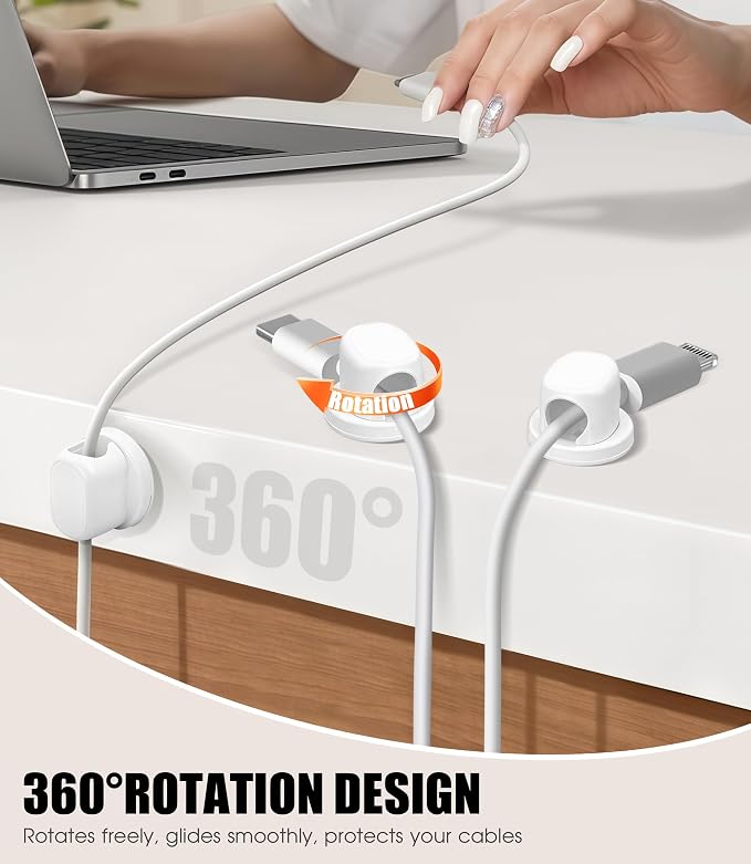 8 Pack Cord Organizer, Ω-Shaped Rotatable Cable Clips, Strong Adhesive Cable - Image 5