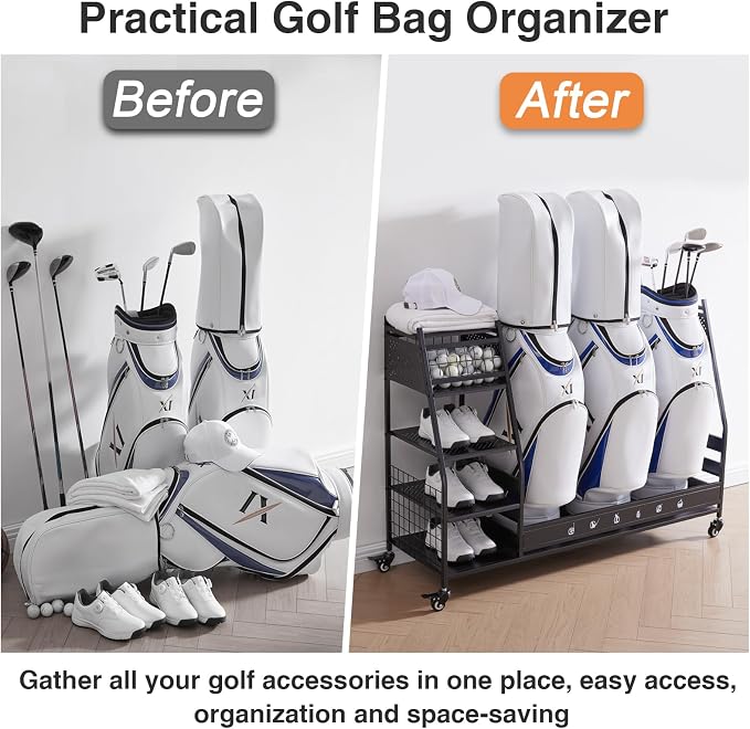 Lauren&Harold Golf Bag Organizer Garage Storage, Golf Storage Rack Stand Fits 2 - Image 7