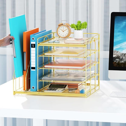 Marbrasse Desk Organizer with File Holder, 5-Tier Paper Letter Tray, Mesh Desk - Image 4