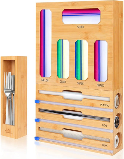 Bamboo Ziplock Bag Organizer for Kitchen Drawer & Wall Mount, Food Storage by BOHOMDEC