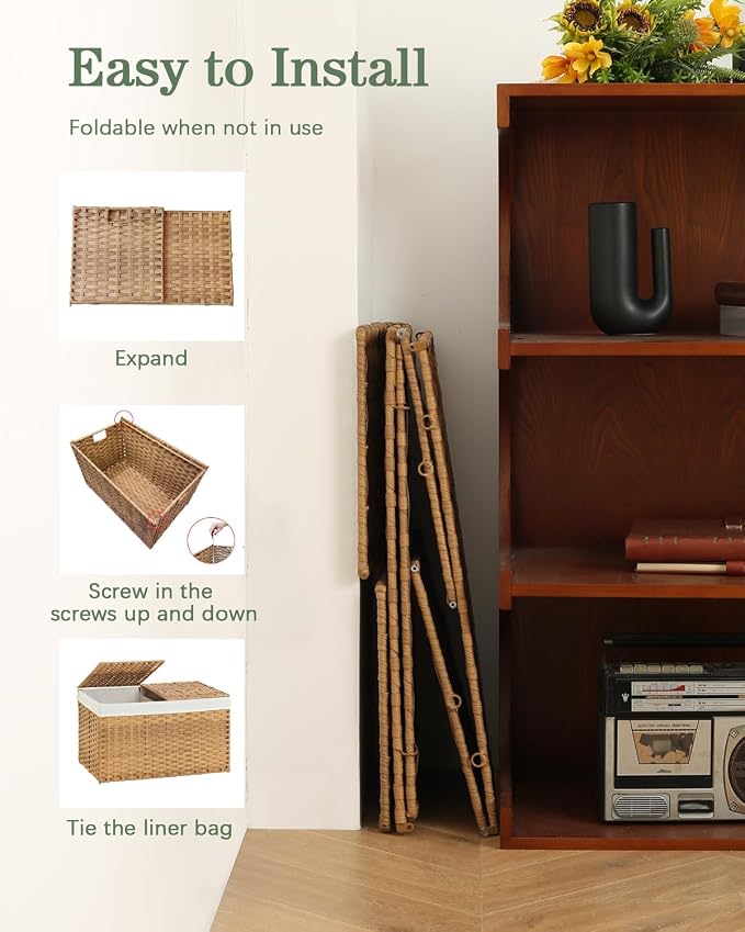 SETVSON Storage Basket with Lid, 2-Lid PE Rattan Storage Bin, Natural | 105L - Image 6