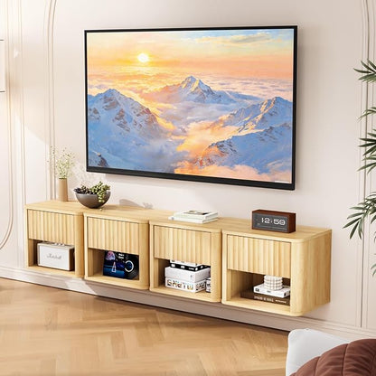 VINGLI Floating Nightstand, Fluted Night Stand Rounded Edge, 1 Drawer Bed Side - Image 7