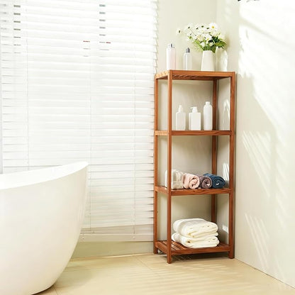 VaeFae Teak Bathroom Shelf, 4-Tier Storage Shelf, Wooden Stand Shelf Organizer - Image 4