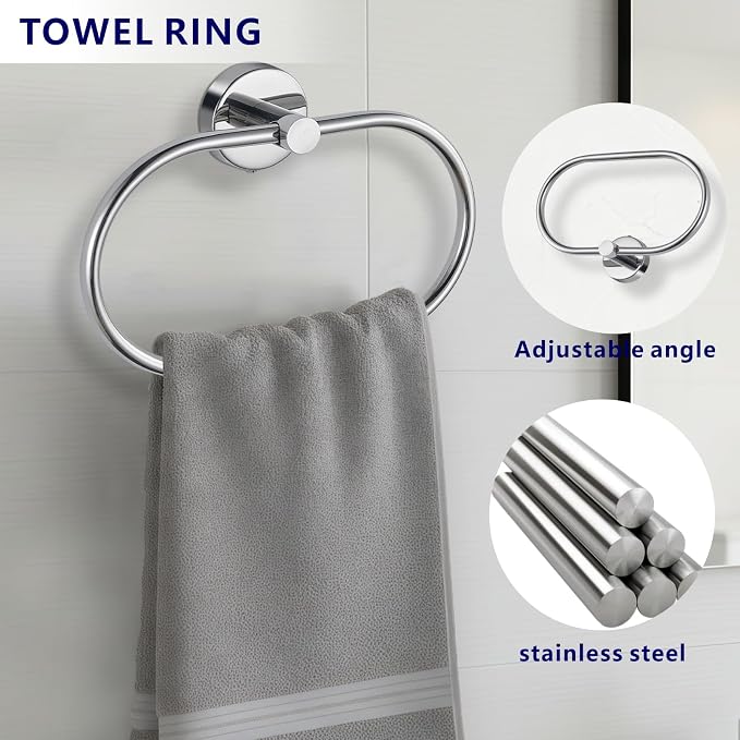 Bathroom Hardware Set Includes Towel Ring, Toilet Paper Holder and 2 Towel Hooks - Image 3