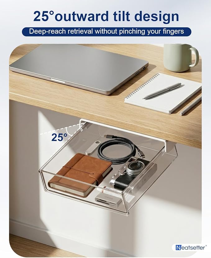 Clear Storage Drawer – 25° Tilted Front, Self-Adhesive Organizer - Image 2