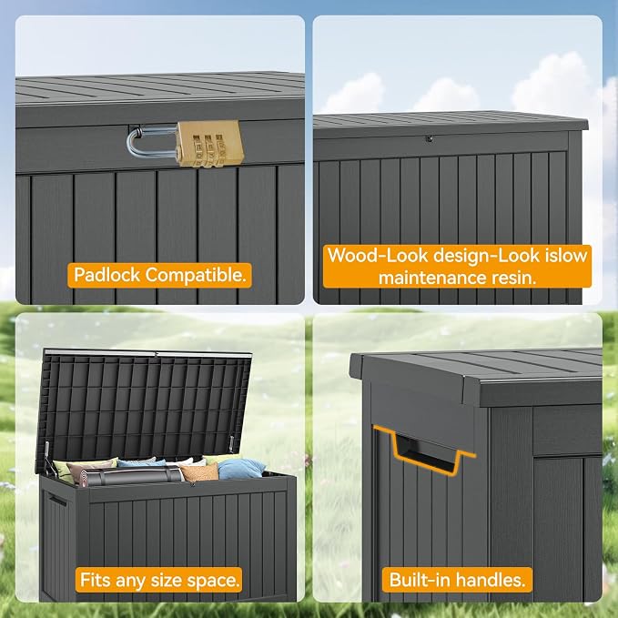 230 Gallon Large Resin deck box Waterproof, Outdoor Storage Bench, Patio - Image 7