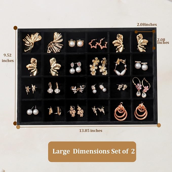 Large Velvet Jewelry Tray 2 Pack Stackable Jewelry Display Drawer Inserts Trays - Image 5