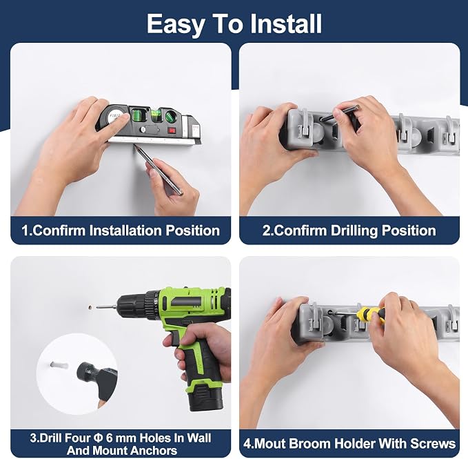 Mop And Broom Holder Wall Mount Cleaning Supplies Organizer - Image 6