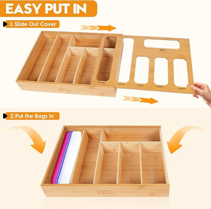 Bamboo Ziplock Bag Organizer for Kitchen Drawer & Wall Mount, Food Storage - Image 4