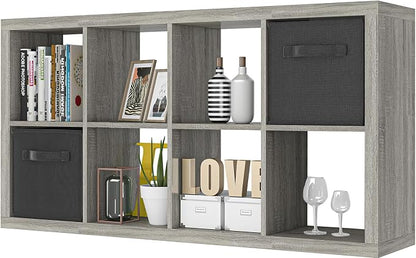 Bookshelf with Storage Bins, 8-Cube Storage Organizer, Modern Wood Open Bookcase by furtble