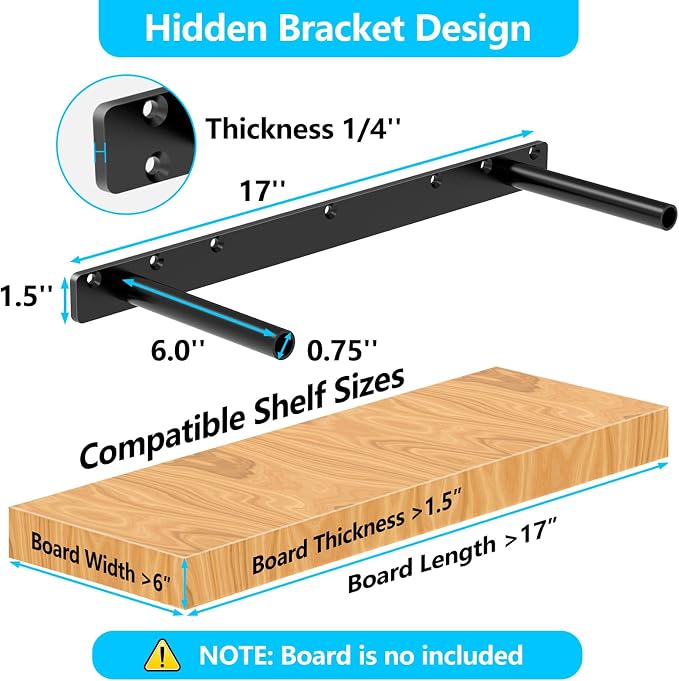 2pcs Floating Shelf Bracket, Solid Steel Support Rods, Wall Mounting Invisible - Image 3