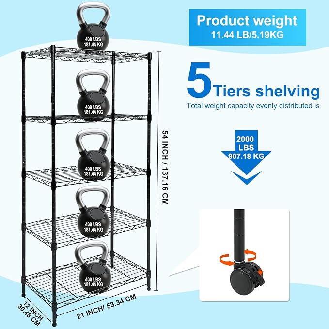 Whitmor 5 Tier Shelving Unit, Adjustable Storage Shelves - Image 3