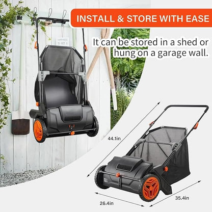 Hand Push Lawn Sweeper, 3.5 cu. ft. Large Mesh Collection Hopper Bag, 2 - Image 8