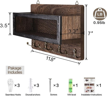 ADIIL Mail and Key Holder for Wall Decorative, Wooden Wall Mount Key Rack - Image 6