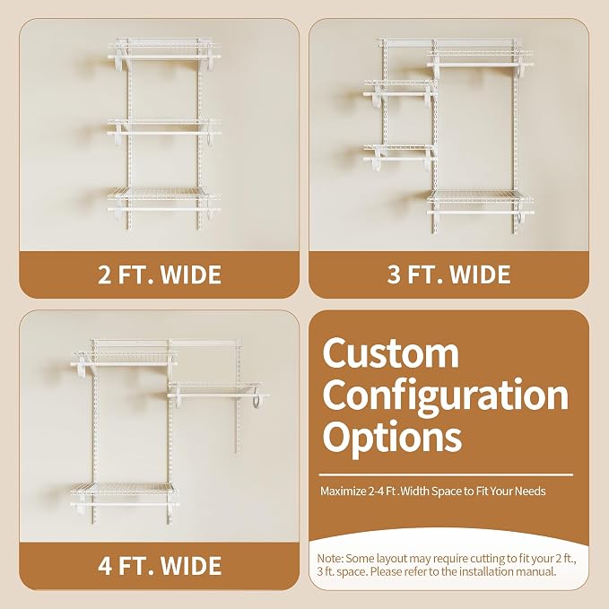 PROWORX 2-4 Ft. White Custom Insert Wire Closet Organizer System Kit | - Image 3