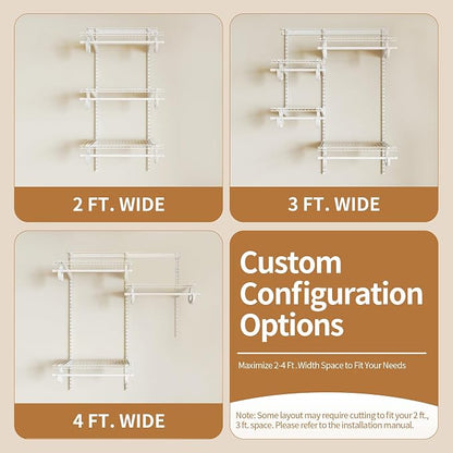 PROWORX 2-4 Ft. White Custom Insert Wire Closet Organizer System Kit | - Image 3