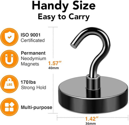 MIKEDE Black Magnetic Hooks Heavy Duty, 170LB+ Strong Neodymium Magnets - Image 4