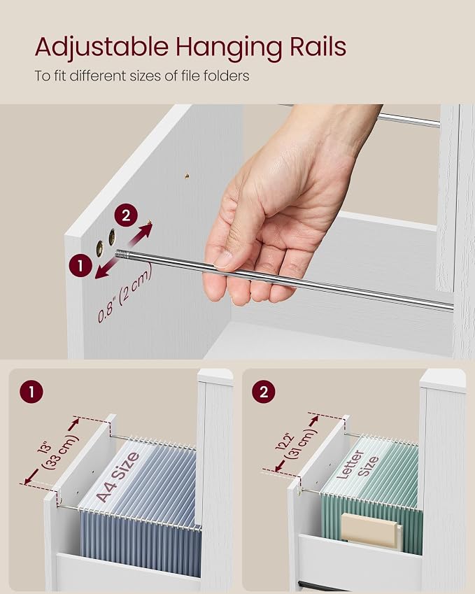 VASAGLE 2-Drawer File Cabinet, Small Rolling Filing Cabinet - Image 5