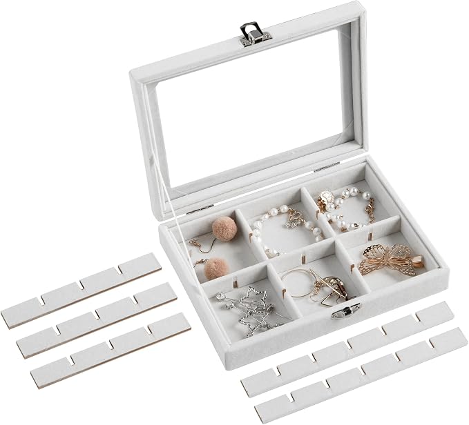 Frebeauty 24 Grid Earring Organizer, Small Velvet Jewelry Tray - Image 5
