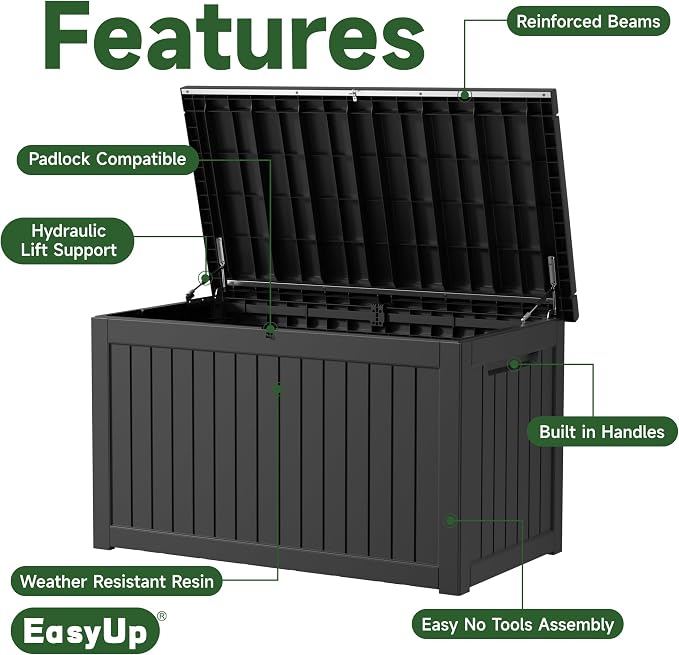 EasyUp 280 Gallon Deck Boxes Waterproof, Outdoor Large Storage Boxes - Image 3
