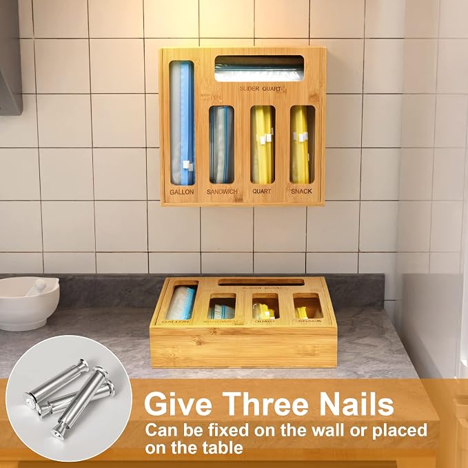 DUJEN Plastic Bag Organizer for Drawer, Bamboo Food Storage Bags Container - Image 5