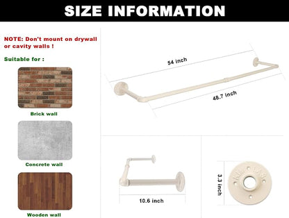 54" White Wall Mounted Clothes Rack, Industrial Pipe Iron Garment Bar, - Image 3