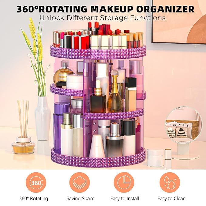 360 Degree Rotating Makeup Organizer, Extra Large Capacity Cosmetics Organizer - Image 6