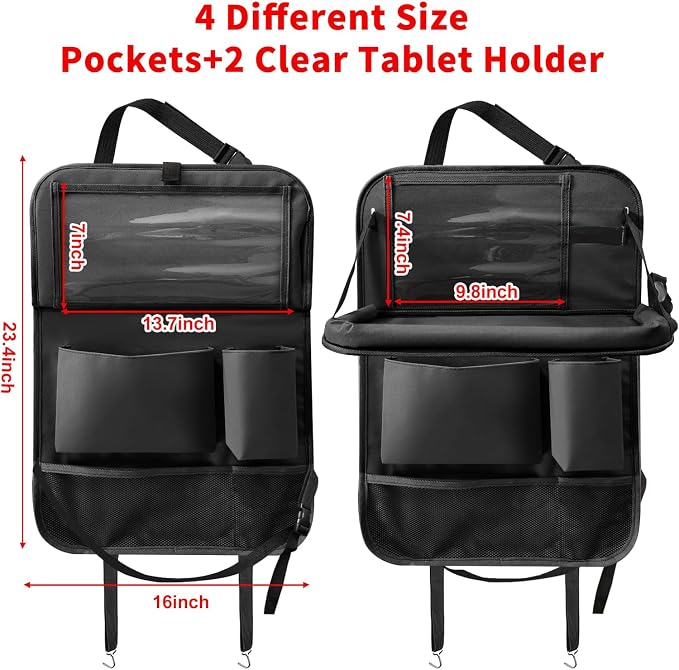 Car Backseat Organizer with Tablet Holder, 6 Storage Pockets Foldable Table - Image 7