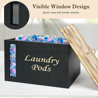 2 Pcs Wood Laundry Pods Container & Dryer Sheet Holder, Solid Pine Laundry - Image 5